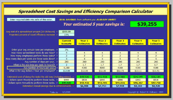Spreadsheet Cost Savings Comparison Calculator